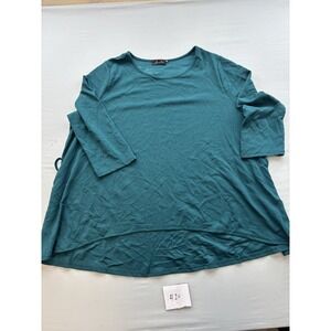 Amzplus Womens 3XL Teal Knit High-Low Hem Tunic Top 3/4 Sleeve Side Tie Plus
